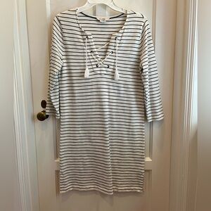Boden Ivory and Navy Striped Lace-Up Cover-Up